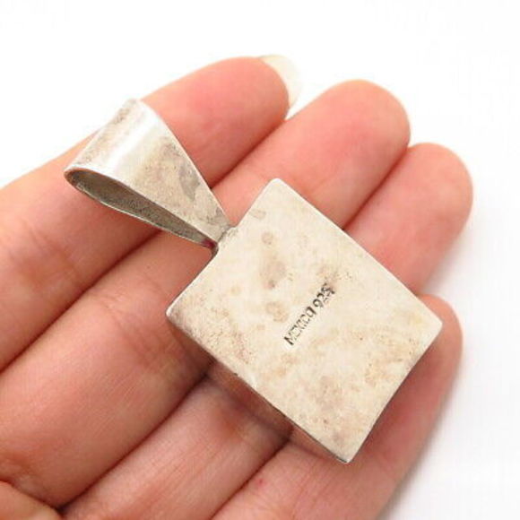 925 Sterling Silver Vintage Mexico Red Enamel Slide Pendant